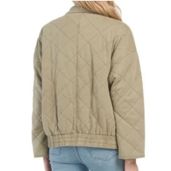 Revolve Bagatelle French Terry Bomber Jacket Diamond Quilted Olive Green New - Picture 2 of 10